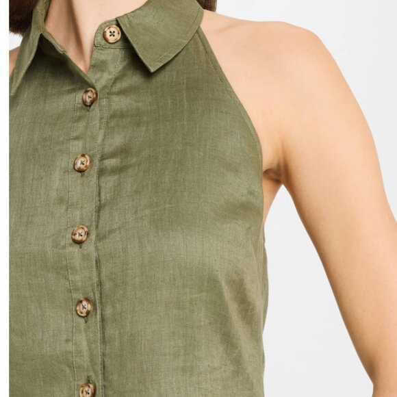 NEW - Veronica Beard Lancaster sleeveless green olive Linen peplum Top sz 6 - Picture 5 of 5